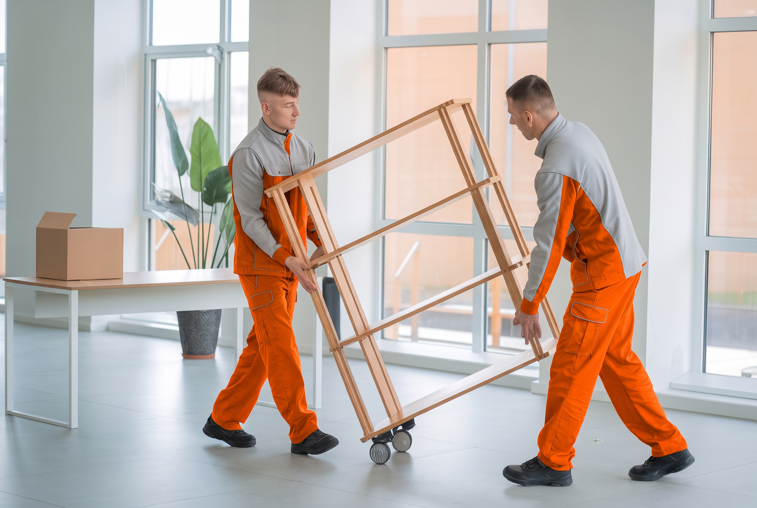 Umzugshelfer tragen einen Tisch